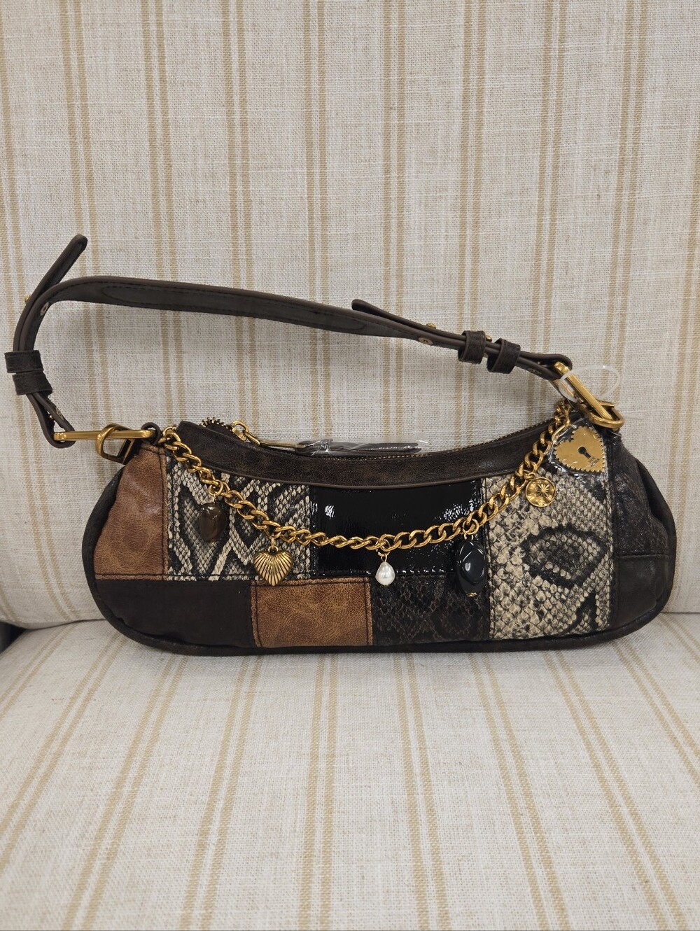 Steve Madden Brown Patchwork Shoulder Handbag